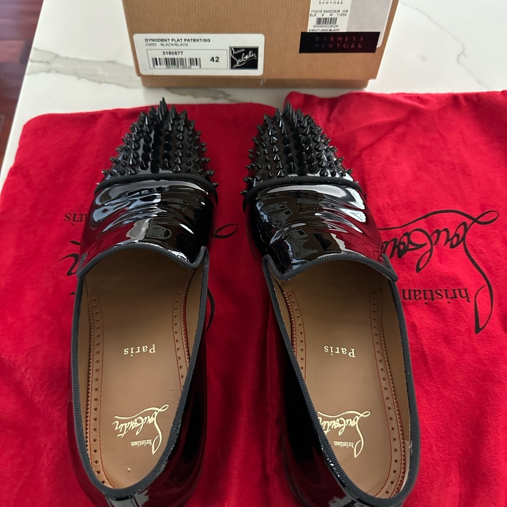 Christian Louboutin Glossy Black Spiked Flats